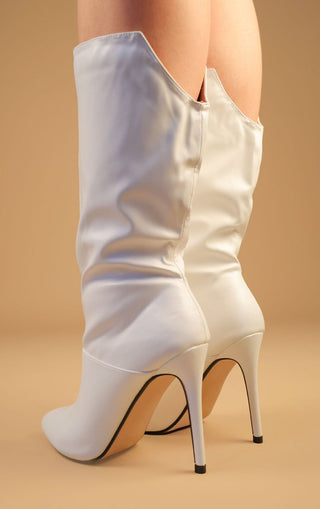 White PU Leather Stiletto Heel Mid Calf Boots