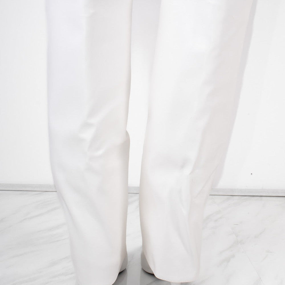 
                      
                        White Stiletto Leather Fold Over Shark Buckle Knee High Boot
                      
                    