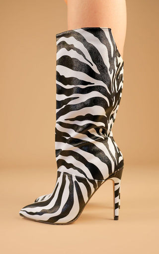 Zebra PU Leather Stiletto Heel Mid Calf Boots