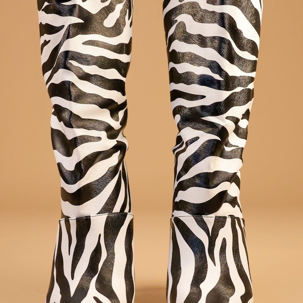 
                      
                        Zebra PU Leather Stiletto Heel Mid Calf Boots
                      
                    