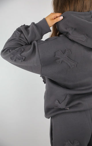 Slate Grey Cross Patch Detail Oversized Tracksuit