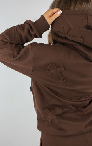 Brown Cross Patch Detail Oversized Tracksuit