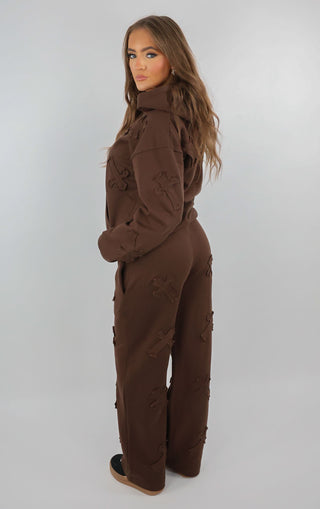 Brown Cross Patch Detail Oversized Tracksuit