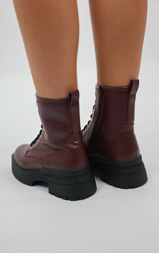 Burgundy Chunky Platform Ankle Boots