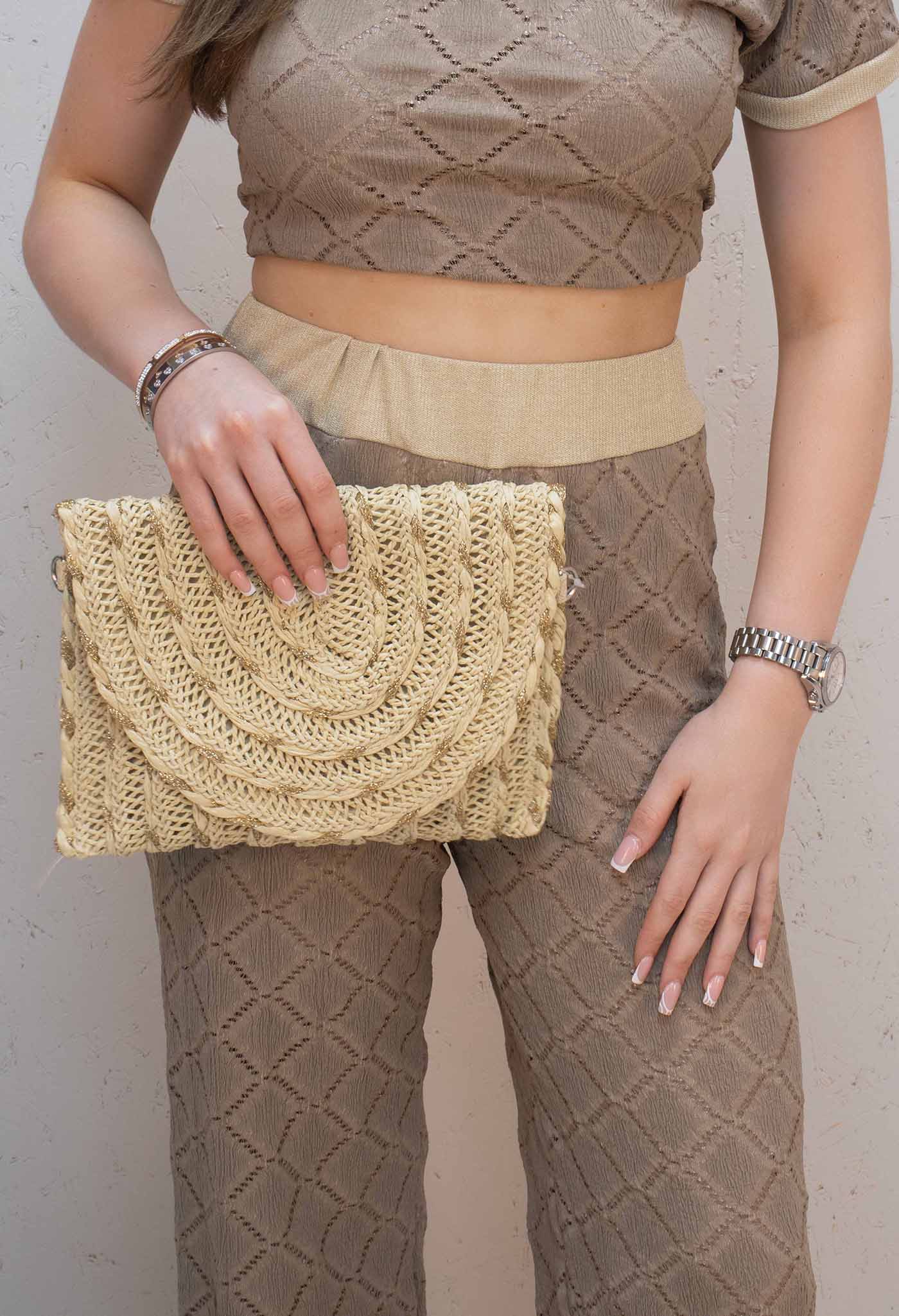 Summer Woven Straw Gold Detailed Bag
