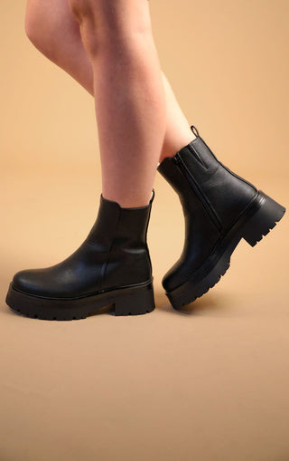 Chunky Platform Chelsea Pu Leather Ankle Boot Black