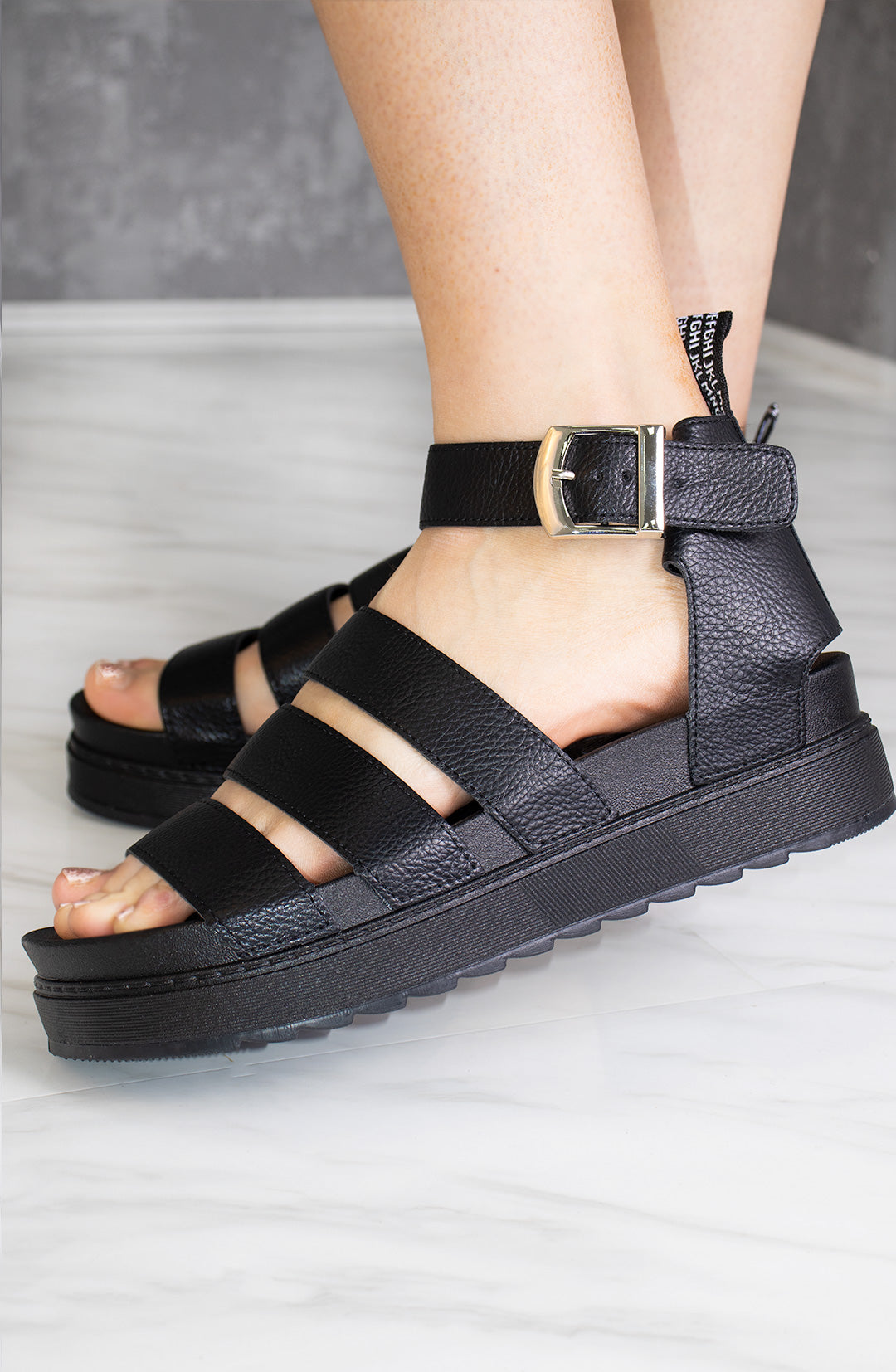Chunky Strap Gladiator Sandals - Black