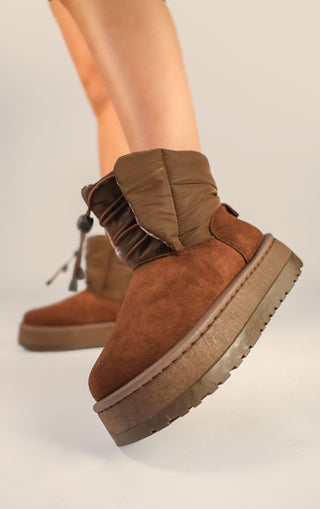 Brown Faux Suede Platform Lace Up Ankle Boots