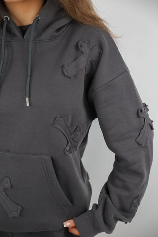 Slate Grey Cross Patch Detail Oversized Tracksuit