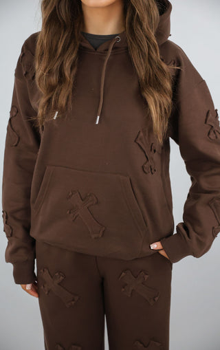 Brown Cross Patch Detail Oversized Tracksuit