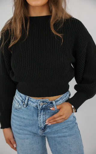 Black Cropped Knit Baggy Jumper