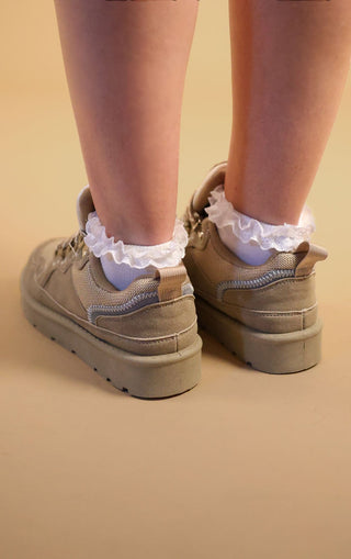 Beige Faux Suede Flatform With Detailing Trainers