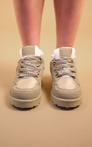 Beige Faux Suede Flatform With Detailing Trainers