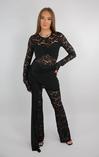 Black Lace Top And Trouser Set