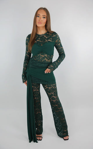 Green Lace Top And Trouser Set