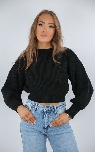 Black Cropped Knit Baggy Jumper