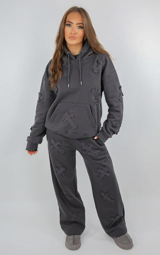 Slate Grey Cross Patch Detail Oversized Tracksuit