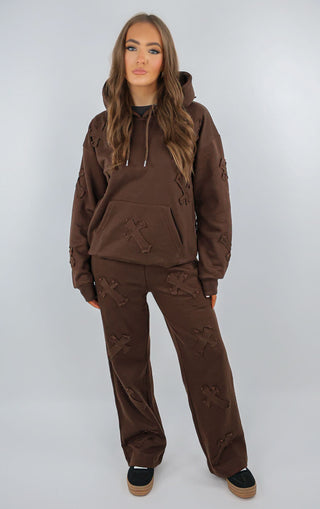 Brown Cross Patch Detail Oversized Tracksuit