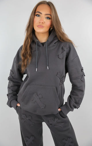 Slate Grey Cross Patch Detail Oversized Tracksuit