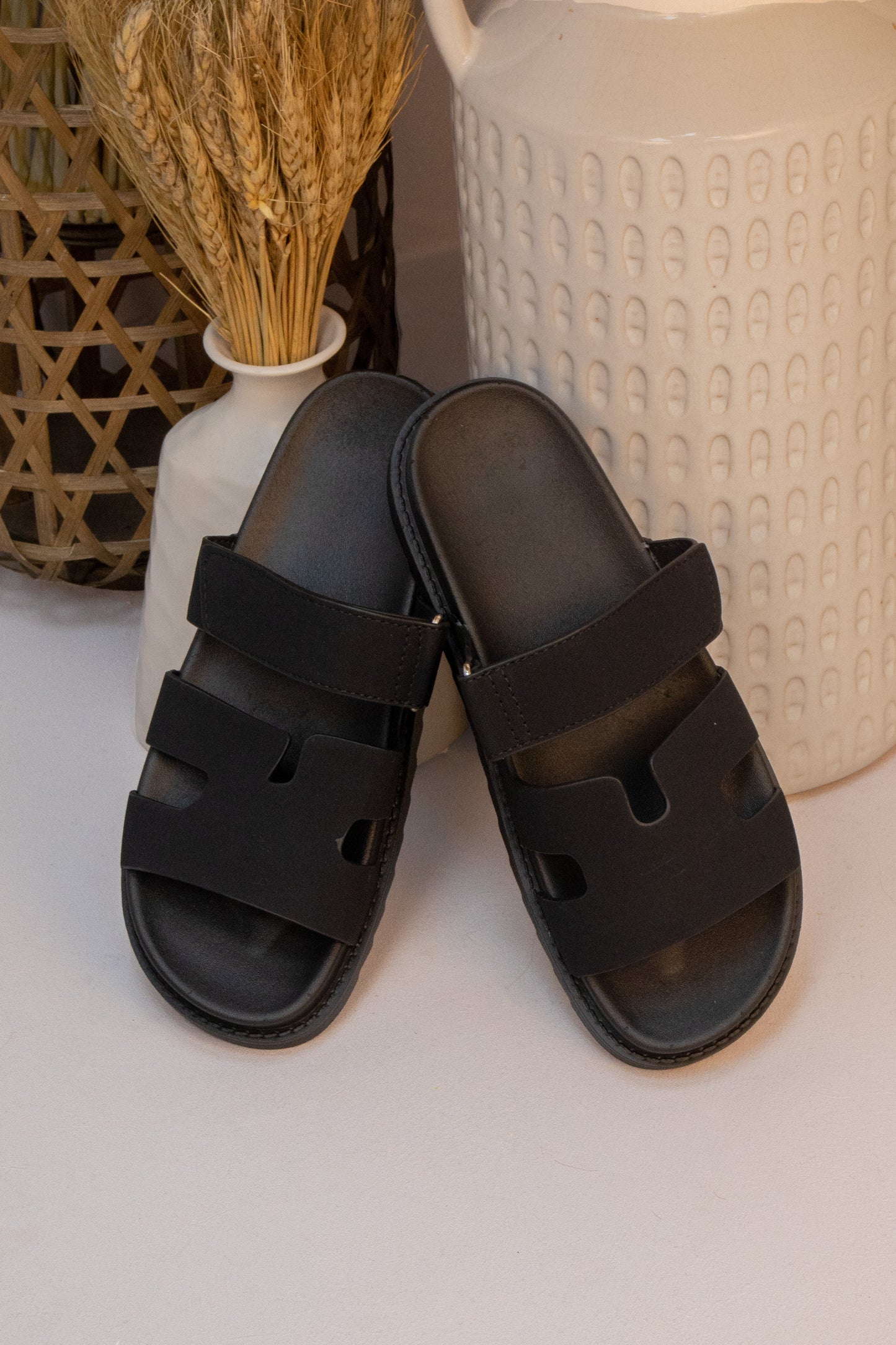 Black Nubuck Faux Leather Gladiator Open Toe Sandals