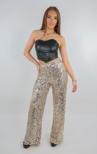 Champagne Gold Sequin Flared Trouser