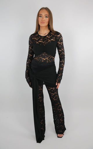 Black Lace Top And Trouser Set