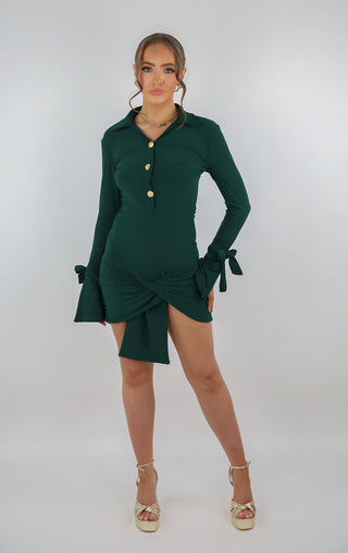 Green Gold Rose Button Wrap Dress