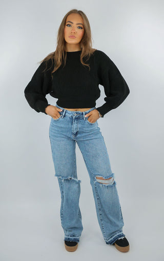 Black Cropped Knit Baggy Jumper