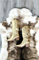 Gold Metallic Calf Length PU Cowboy Boot