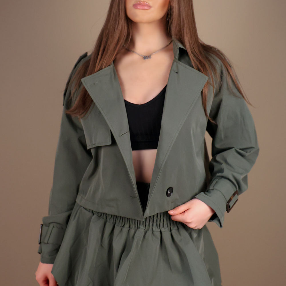 Khaki Cropped Trench Jacket