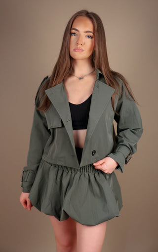 Khaki Cropped Trench Jacket