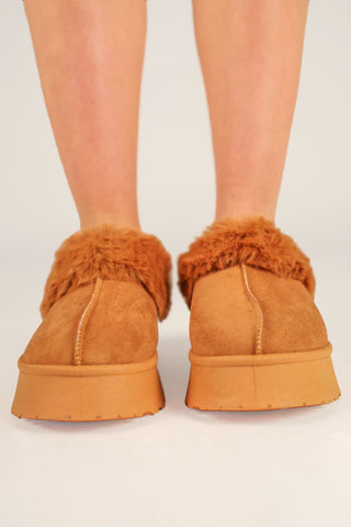 Camel Faux Fur Platform Slingback Aztec Slippers