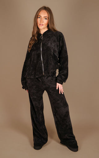 Black Straight Leg Trouser and Zip Up Hoodie Loungewear Co-Ord