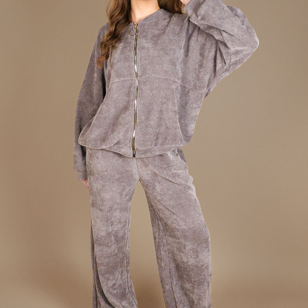 Grey Straight Leg Trouser and Zip Up Hoodie Loungewear Co-Ord