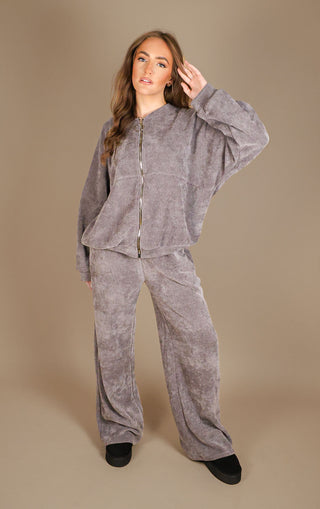 Grey Straight Leg Trouser and Zip Up Hoodie Loungewear Co-Ord