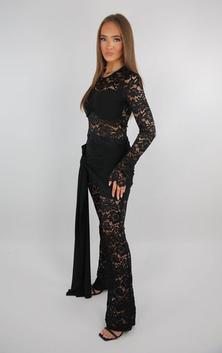 Black Lace Top And Trouser Set