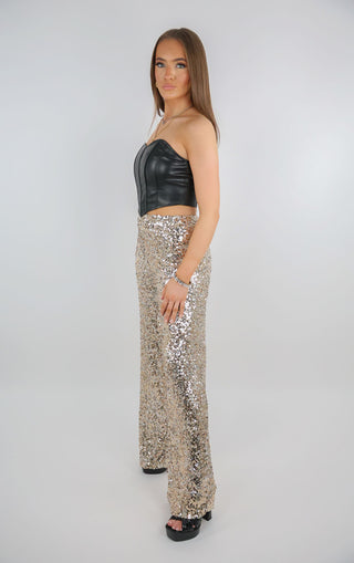 Champagne Gold Sequin Flared Trouser