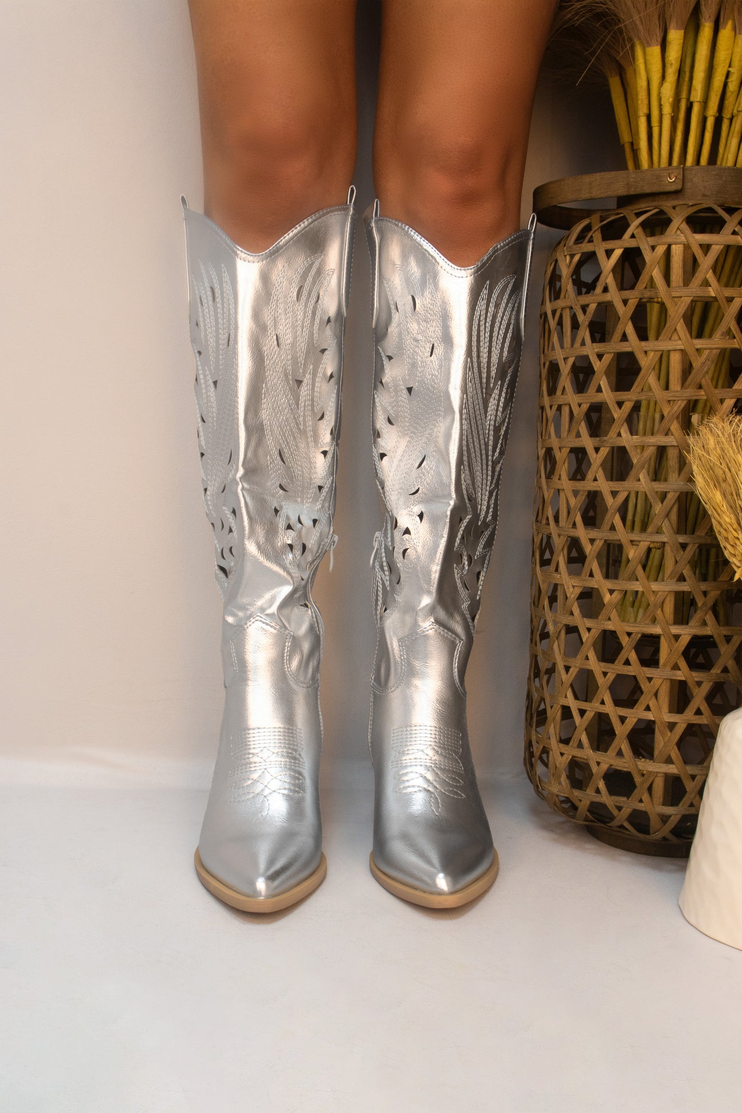 Silver Long Classic Western Cut Out Cowboy Boot