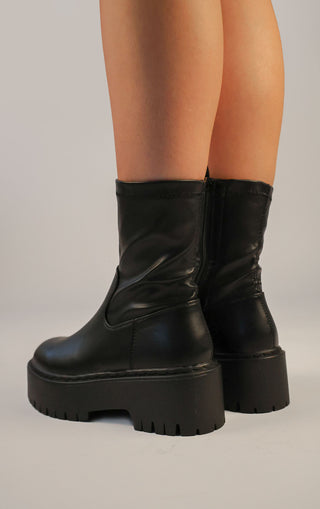 Black PU Leather Chunky Ankle Boots