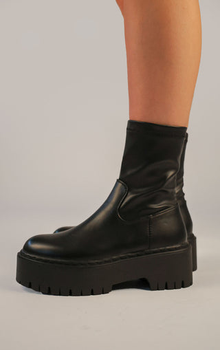 Black PU Leather Chunky Ankle Boots