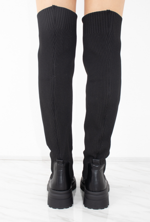 Black Over the Knee Ribbed Sock Boot