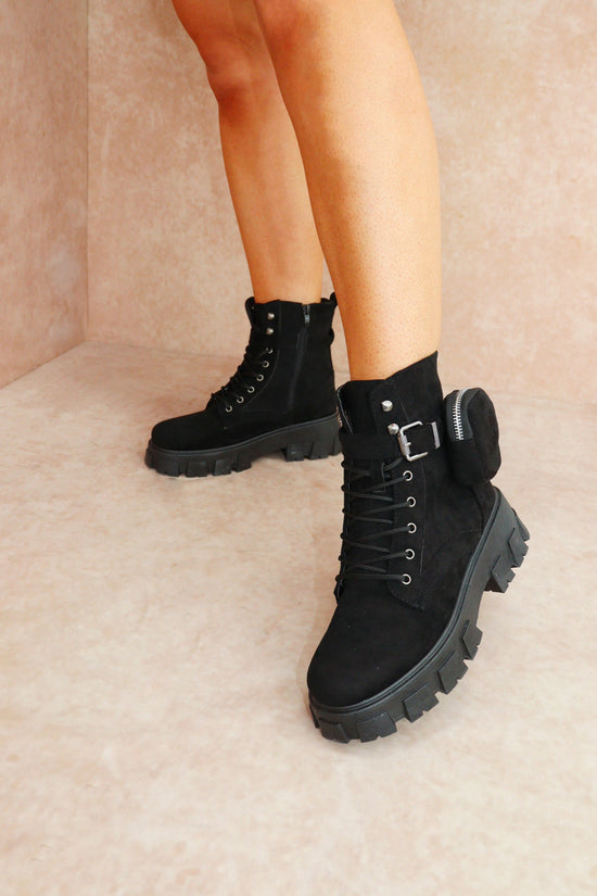 CIARA Black Suede Ankle Boot With Pocket Detail