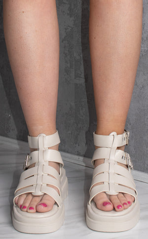 
            
                Load image into Gallery viewer, Beige Chunky Platform Caged Gladiator Sandal
            
        