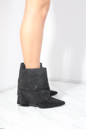
            
                Load image into Gallery viewer, Black Diamante Fold Over Shark Ankle Boot
            
        