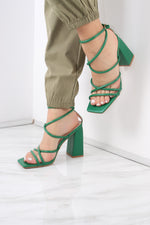 Darker Green Strappy Sandal Lace Up Heel