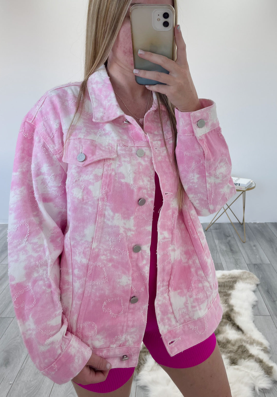 Load image into Gallery viewer, Oversized Tie Dye Denim Jacket in Pink
