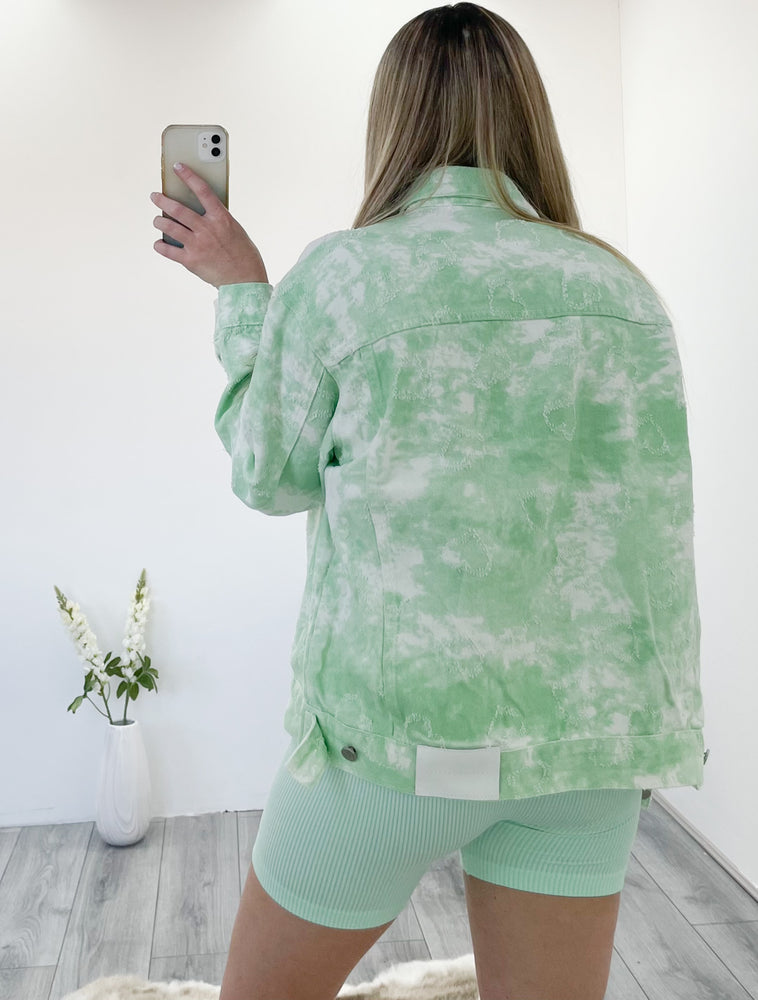 
            
                Load image into Gallery viewer, Oversized Tie Dye Denim Jacket in Green
            
        