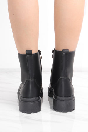 Black Chunky Lace Up Short Platform Ankle Boots