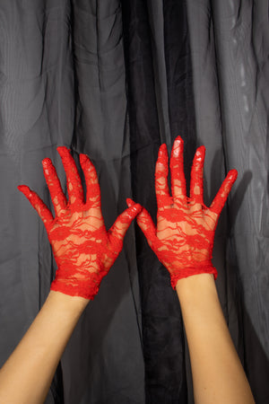 
            
                Load image into Gallery viewer, Short Red Lace Halloween Fancy Dress Gloves
            
        