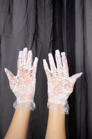 Short White Lace Halloween Fancy Dress Gloves